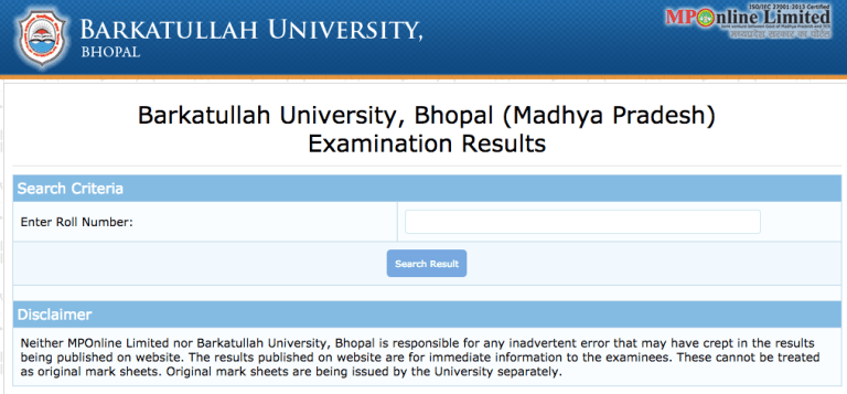 Barkatullah University (BU BHOPAL) Result