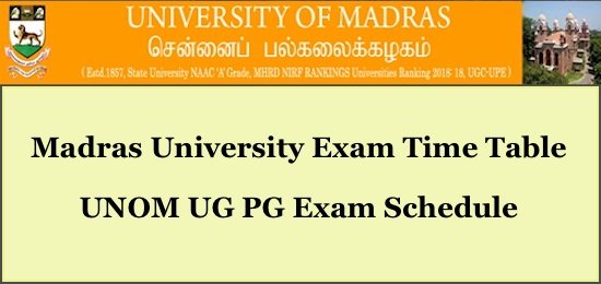 Madras University Time Table 2019