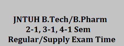 JNTUH Exam Time Table, April/May 2019 for 2-1, 3-1 & 4-1 Sem B.Tech / B.Pharmacy Reg / Supply Exams