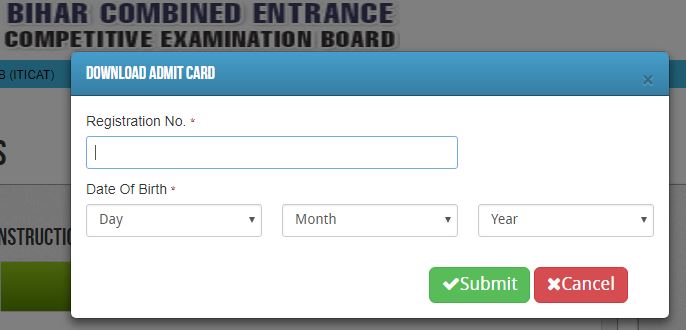 Bihar ITICAT Entrance exam Admit card