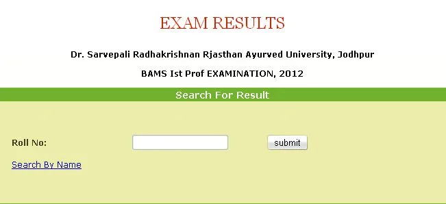 Rajasthan Ayurved University Result