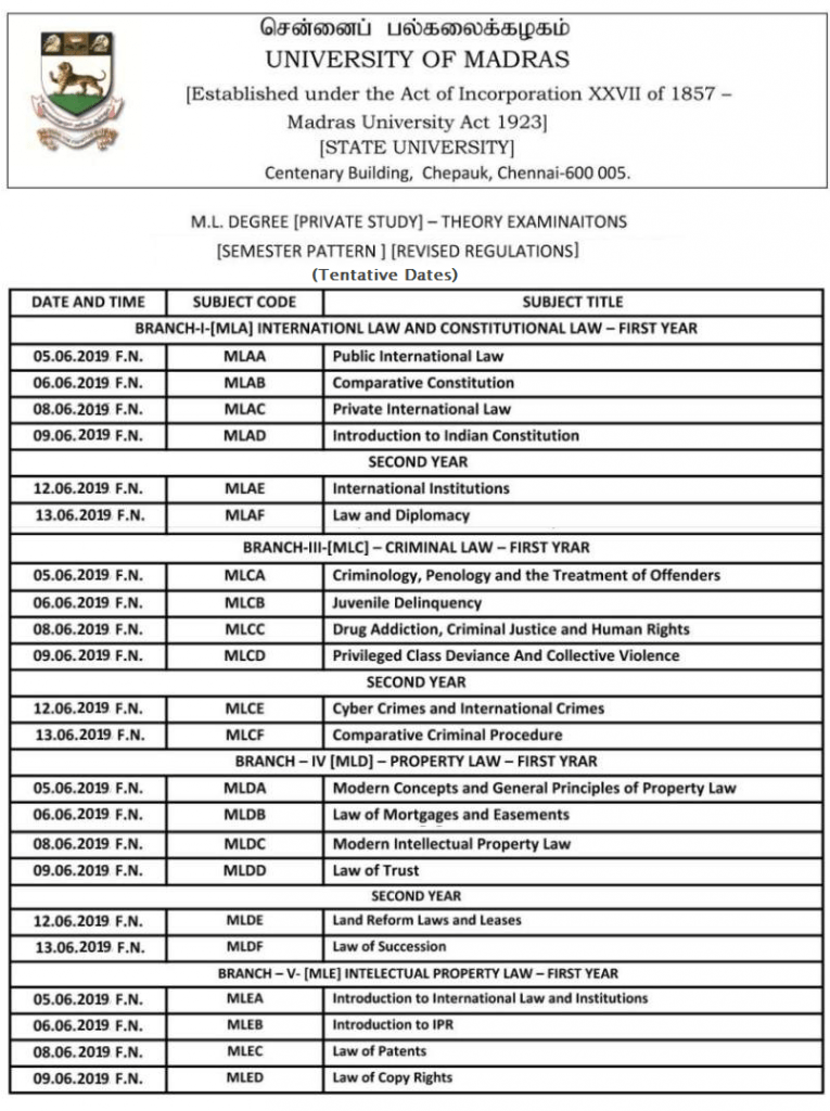Madras University Time Table 2024, Check UNOM IDE BA Bsc 1/2/3 year