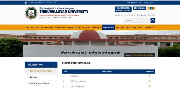 Thiruvalluvar University Time Table Nov Dec 2019 Exam