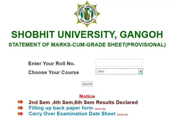 Shobhit University Result